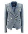 Balmain Tailored Jacket With Peak Lapels And Frayed Edges In Lightblue
