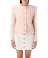 Balmain Five-button Collarless Tweed Jacket In Pink