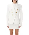 Balmain White Double-breasted Jacket With Peak Lapels And Logo Buttons In Fabric Women In White