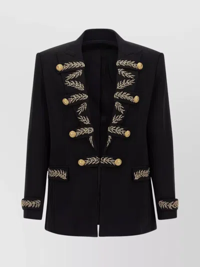 BALMAIN BLAZER WITH LEAF EMBROIDERY AND GOLD BUTTONS
