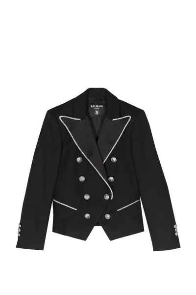 Balmain Kids' Rhinestone-embellished Smoking Blazer In Black