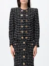 Balmain Black Checks Round Neck Blazer In Black