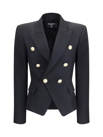 Balmain Wool Blazer With Flap Pockets And Gold-tone Buttons In Black