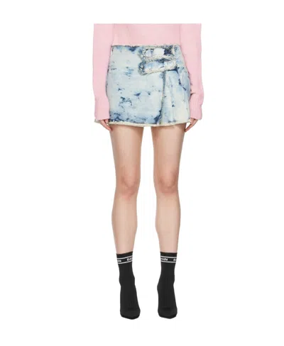 Balmain Bleached Denim Miniskirt In Multicolor