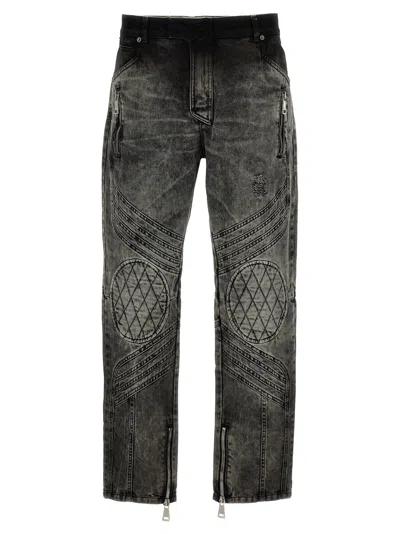 Balmain Bleached Motor Denim Jeans In Gray