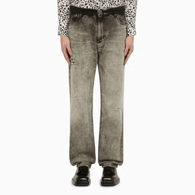 Balmain Bleached Straight Denim Pants For Men - Ss24 In Gray