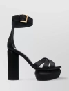 BALMAIN BLOCK HEEL LEATHER SANDALS WITH CROSSOVER DETAIL