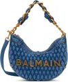 Balmain 1945 Soft Moon Quilted Denim Hobo Bag In 6ff Bleu Jean