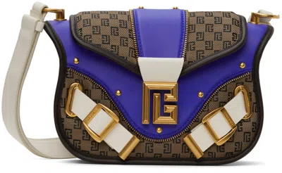 Balmain Blue & Tan Blaze Bag In Wev Marron/marron