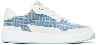 Balmain Blue & White B-court Flip Denim Sneakers In 6kf Bleu Denim