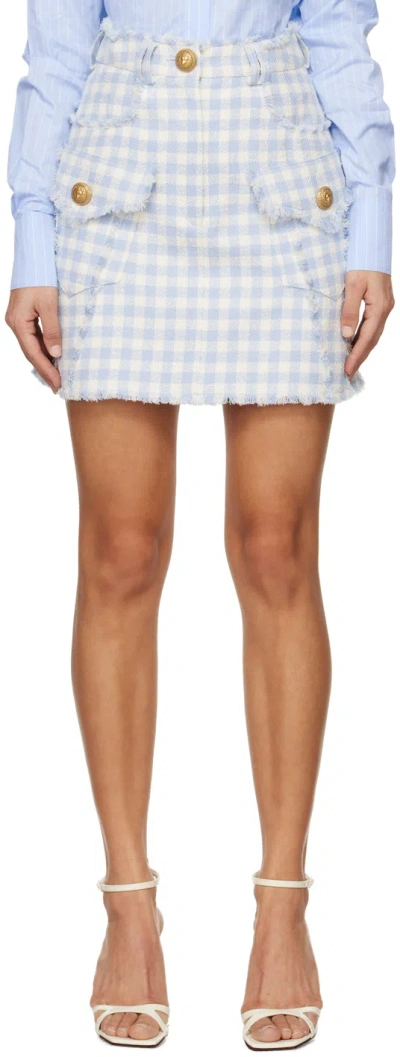 Balmain Light-blue Vichy Tweed Mini Skirt