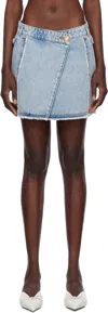 Balmain Asymmetric Mini Denim Skirt In 6fc Bleu Jean Clair