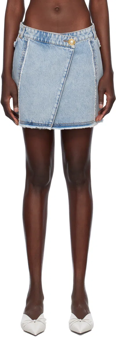 BALMAIN BLUE ASYMMETRIC DENIM MINISKIRT