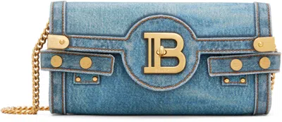 Balmain Blue B-buzz Pouch 23 Bag In 6ff Bleu Jean