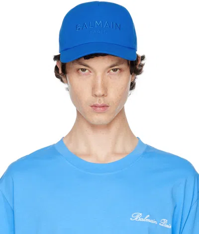 Balmain Blue '' Embroidery Cotton Cap In Smf Bleu Ã‰lectrique