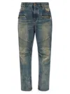 Balmain Regular Biker Denim Pants In Blue