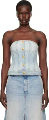 Balmain Button Denim Top In 6fc Bleu Jean Clair