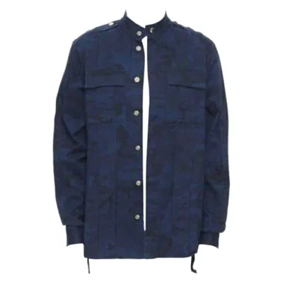 Pre-owned Balmain Blue Camouflage Cotton Gold Button Military Shirt Jacket Eu38 S