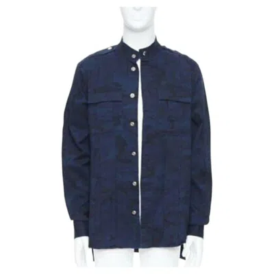 Pre-owned Balmain Blue Camouflage Cotton Gold Button Military Shirt Jacket Eu38 S
