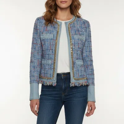 Pre-owned Balmain Blue Chain Embellished Tweed And Denim Trim Jacket S