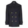 Balmain Merino Wool-blend Stripe Pea Coat In Blue