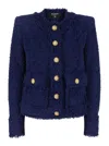 Balmain Blue Collarless Jacket With Gold Buttons In Blue