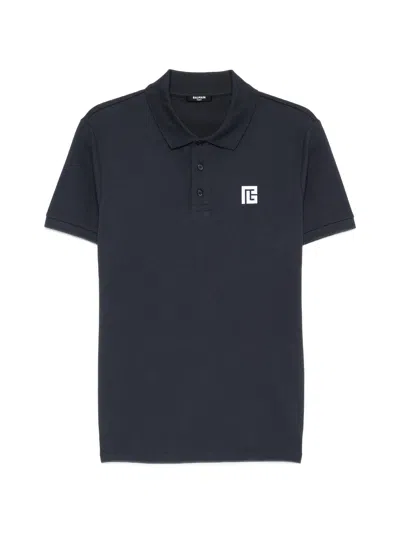 Balmain Blue Cotton Classic Short Polo In Multi