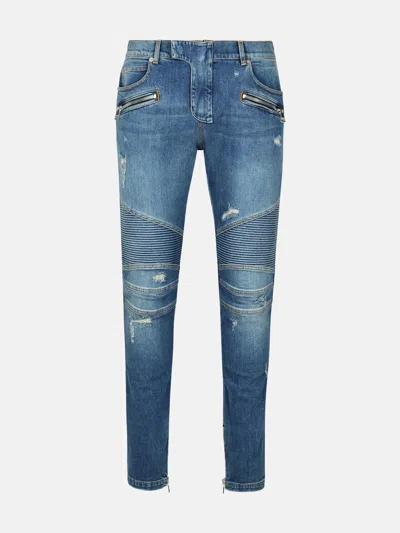 Balmain 'biker' Blue Denim Jeans