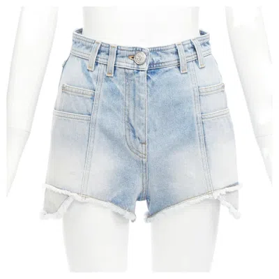 Pre-owned Balmain Blue Cotton Denim Panelled Pockets Cut Cutaway Cargo Shorts Fr36 S