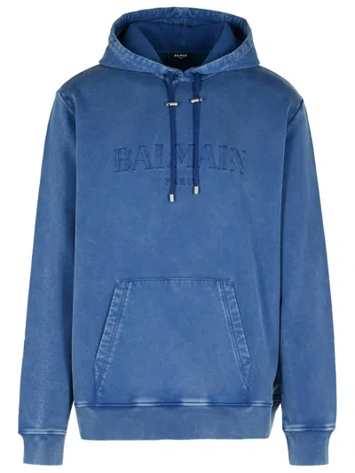 Balmain Blue Cotton Sweatshirt Men