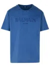 Balmain Logo Embroidered T-shirt In Blue