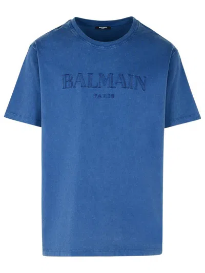 BALMAIN BALMAIN BLUE COTTON T-SHIRT