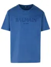 Balmain Logo Embroidered T-shirt In Blue