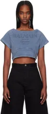 Balmain Sl Embroidered Double Collar T-shirt In Sos Bleu