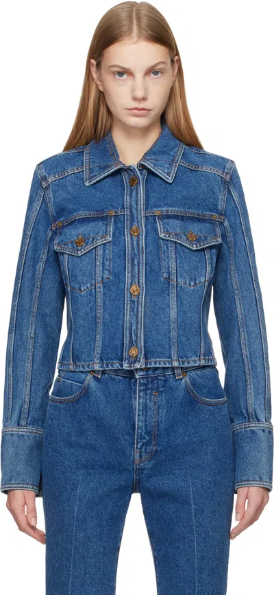 Balmain ブルー クロップド フェード デニムジャケット In Blue