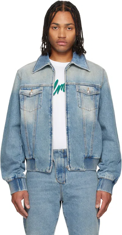 Balmain Blue Cropped Lined Denim Jacket In Black
