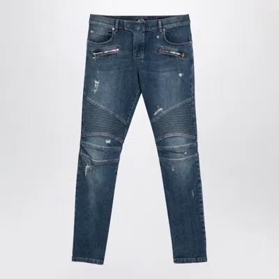 Balmain Blue Denim Biker Jeans Men