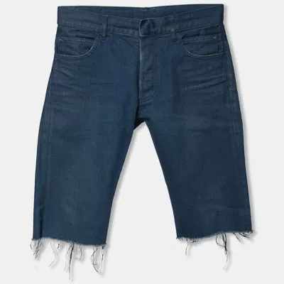 Pre-owned Balmain Blue Denim Frayed Edged Shorts M