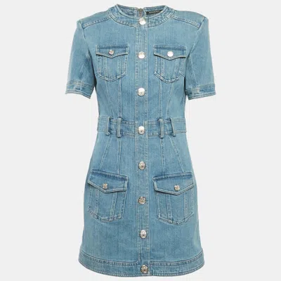 Pre-owned Balmain Blue Denim Slim Fit Mini Dress L
