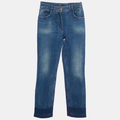 Pre-owned Balmain Blue Denim Straight Fit Jeans S/waist 27"