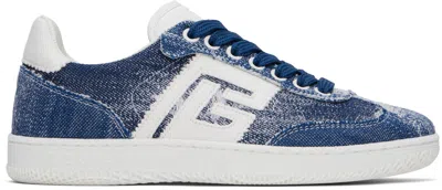BALMAIN BLUE DENIM SWAN SNEAKERS