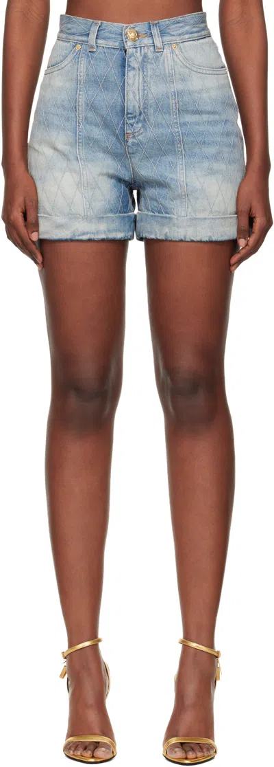 Balmain Blue Diamond Denim Shorts