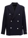 Balmain Blue Double-breasted Coat With Logo Buttons In Blue