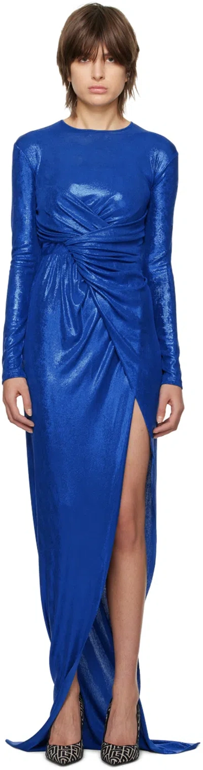 Balmain Womens Bleu Electrique Split-hem Slim-fit Stretch-woven Jersey Maxi Dress In 6ch Bleu Électrique