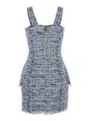 Balmain Blue Dress With Frayed Details In Blue