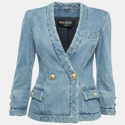 Pre-owned Balmain Blue Faded Denim Double Breasted Blazer S