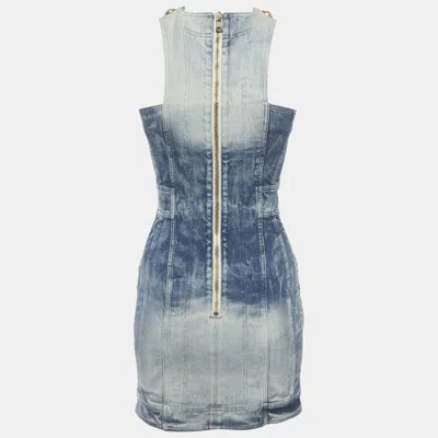 Pre-owned Balmain Blue Faded Denim Double Breasted Mini Dress S