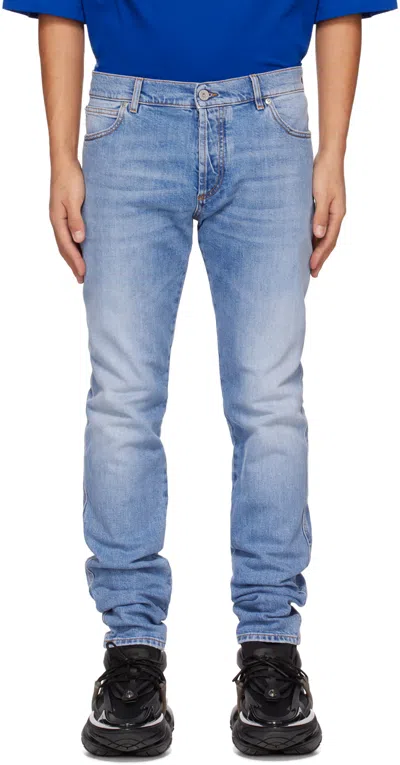 Balmain Blue Faded Jeans In 6ff Bleu Jean