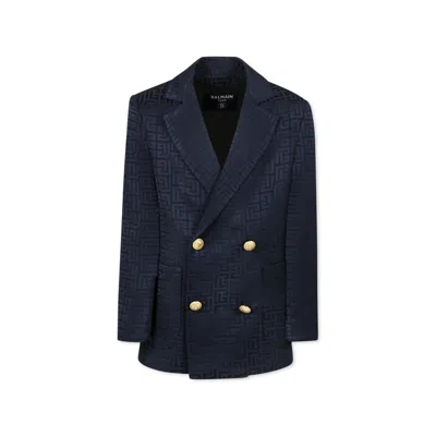 Balmain Kids' Blue Jacket For Boy With Labyrinth
