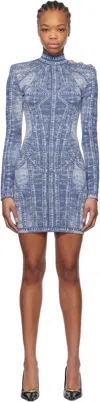Balmain Knitted Jacquard Mini Dress - Women's - Viscose/polyester/polyamide In 6ff Bleu Jean